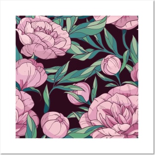 Flowers peonies floral pattern Posters and Art